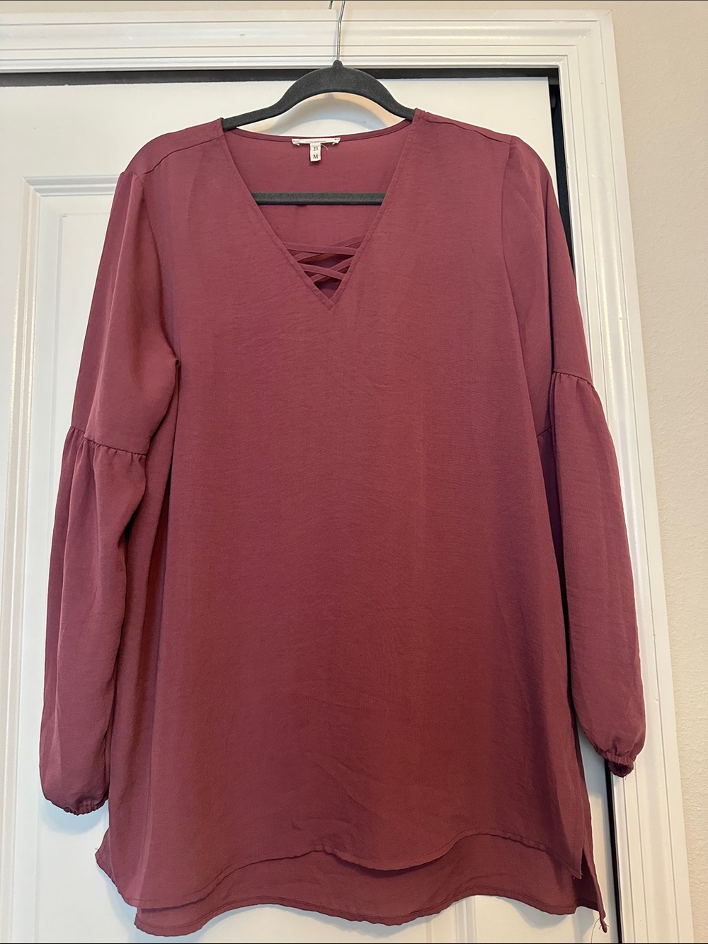 Maurices Dusty Rose Crisscross V-Neck Long Sleeve Tunic